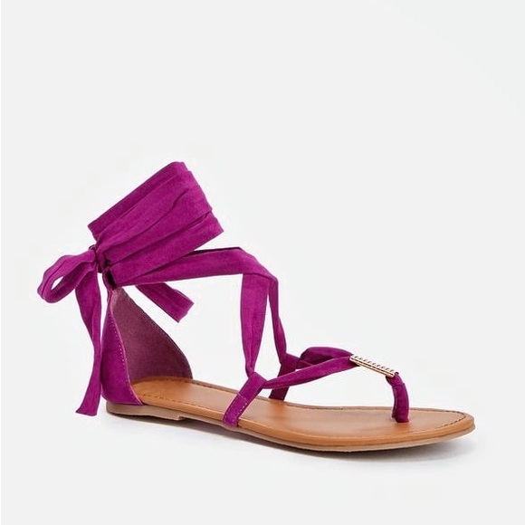 JustFab Lilly Fuchsia Tie Up Gladiator Sandals Size 7.5 WW NWT - Picture 1 of 5